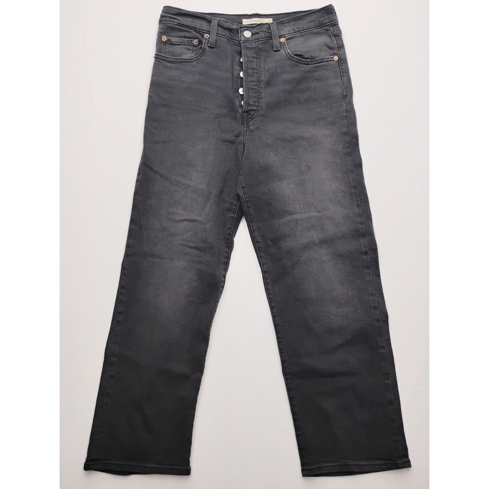 Levis Jeans Womens 28 Black Ribcage Straight Ankle Button Premium Size 30 - Picture 1 of 12